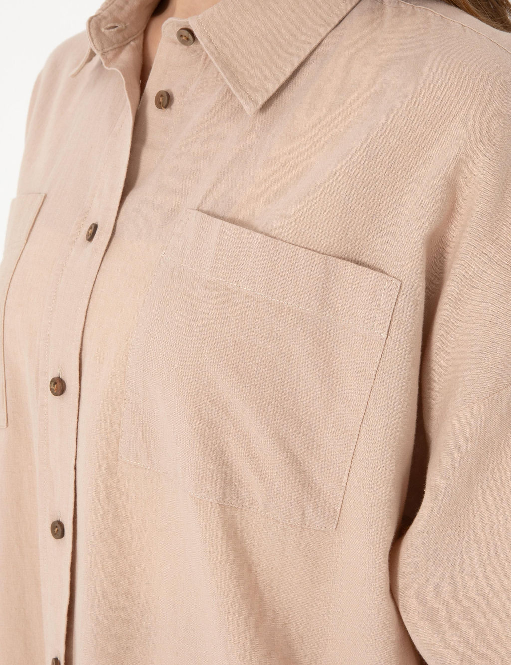 Bej Oversize Keten Kar___ml_ Uzun Kollu G_mlek - Pierre cardin фото 7