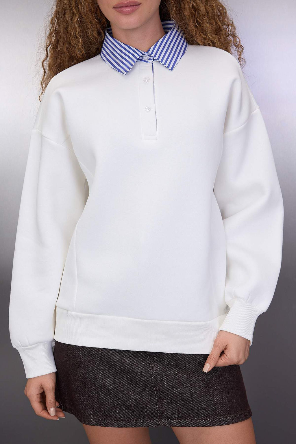 Bordo Dokuma Garni Detayl? Oversize Kal?p Polo Yaka Kal?n ici Polarl? Orme Sweatshirt TWOAW26SW00116 - Trendyolmilla фото 5