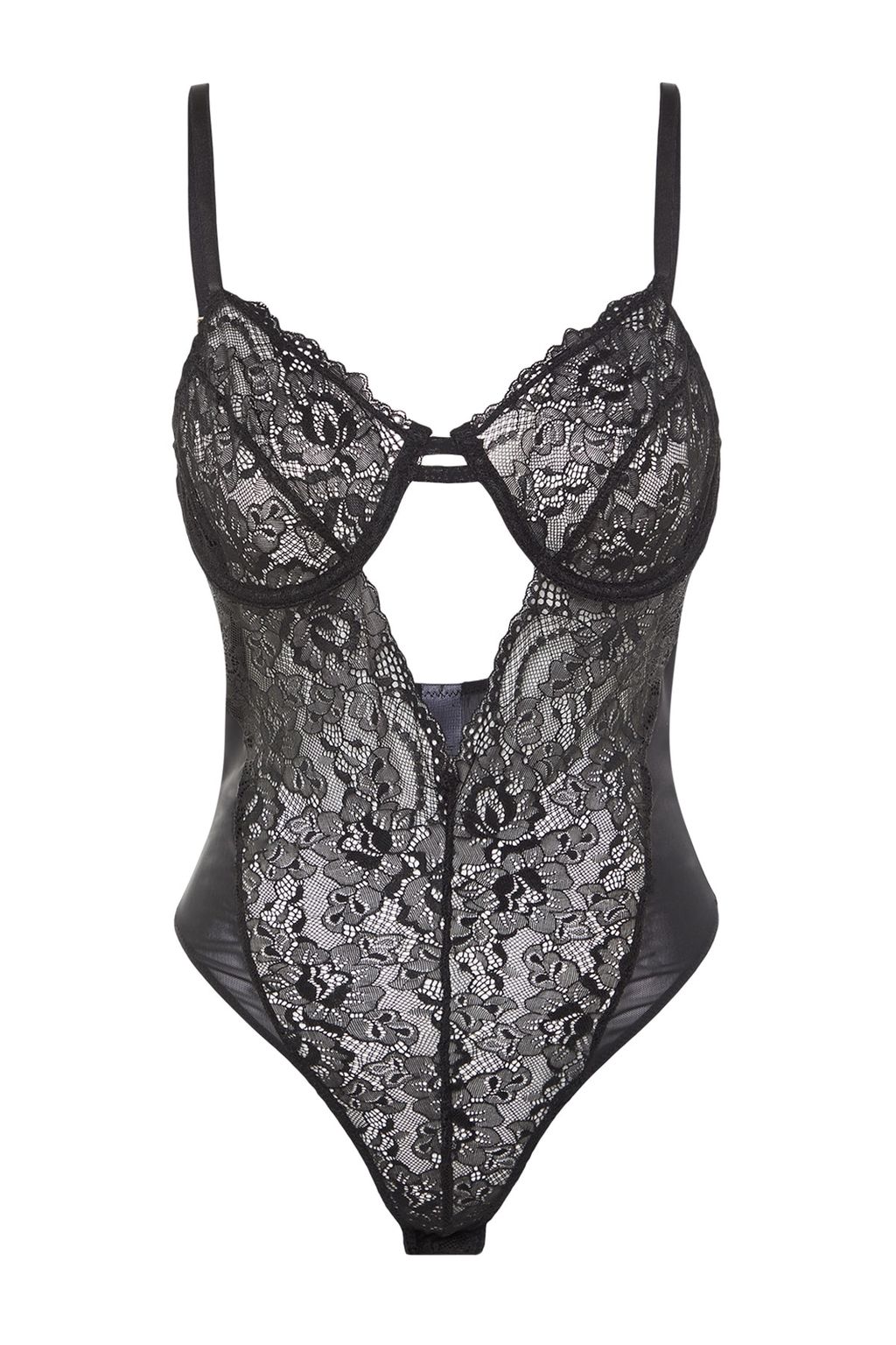 Siyah Dantelli Pencere/Cut Out Detayl? Ip Ask?l? C?tc?tl? Orme Body THMAW23BD00011
