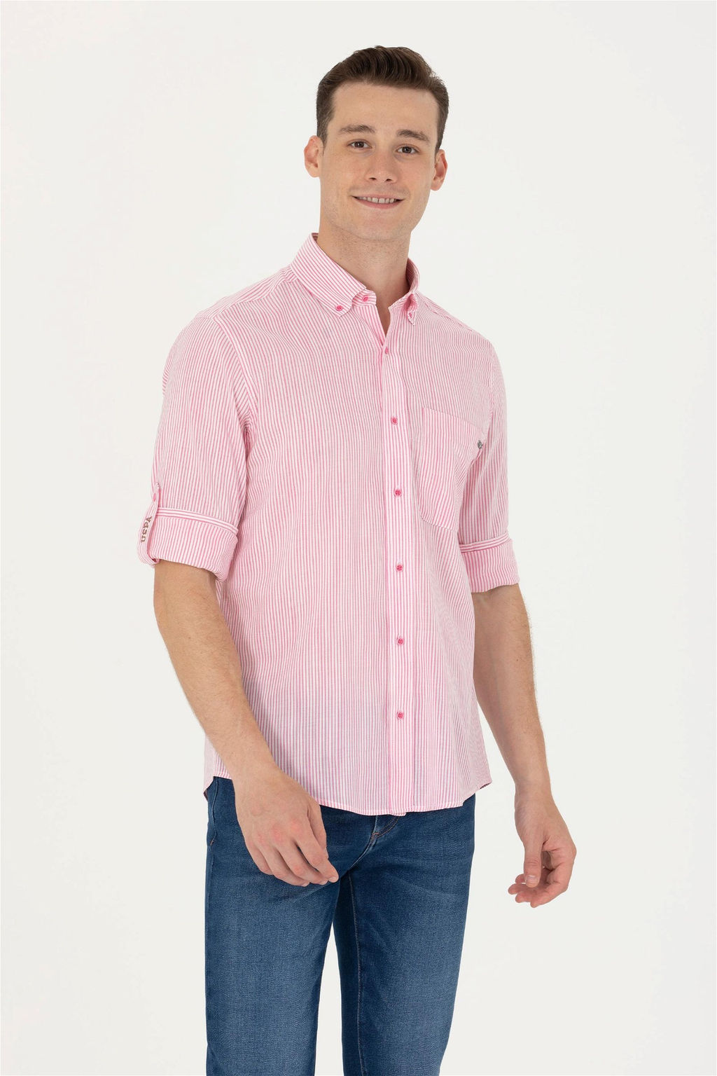 U. S. Polo Assn Мужская белая рубашка в розовую полоску - U.s. polo assn фото 10