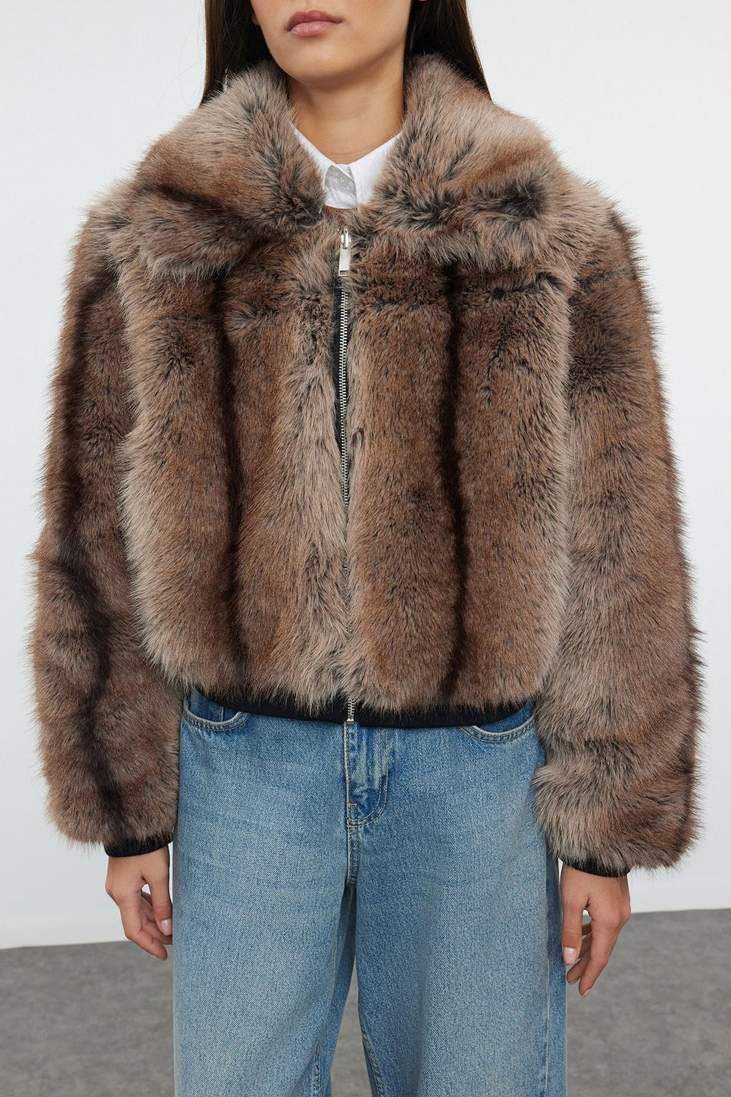 Kahverengi Oversize Kal?p Lastik Detayl? Bomber Kurk Mont TWOAW25MO00038 - Trendyolmilla фото 7