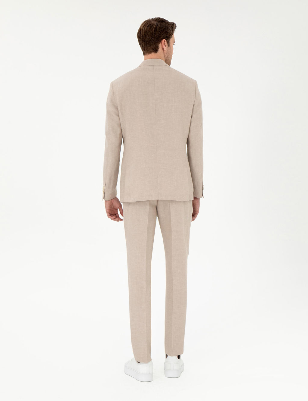 A__k Kahverengi Slim Fit Keten Kar___ml_ Pileli Pantolon