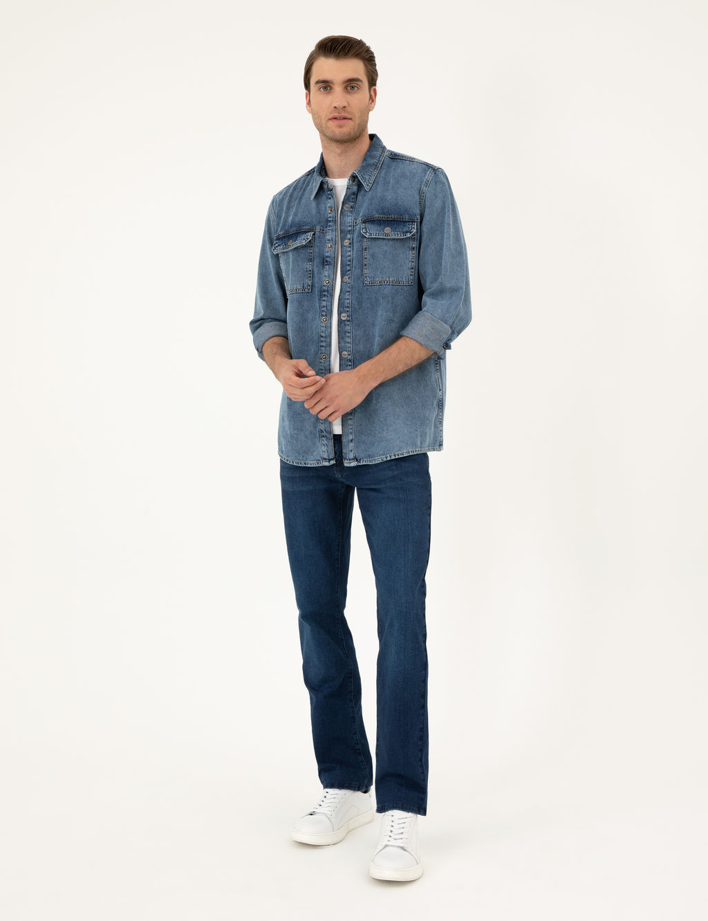 Koyu Mavi Regular Fit Uzun Kollu Jean G_mlek