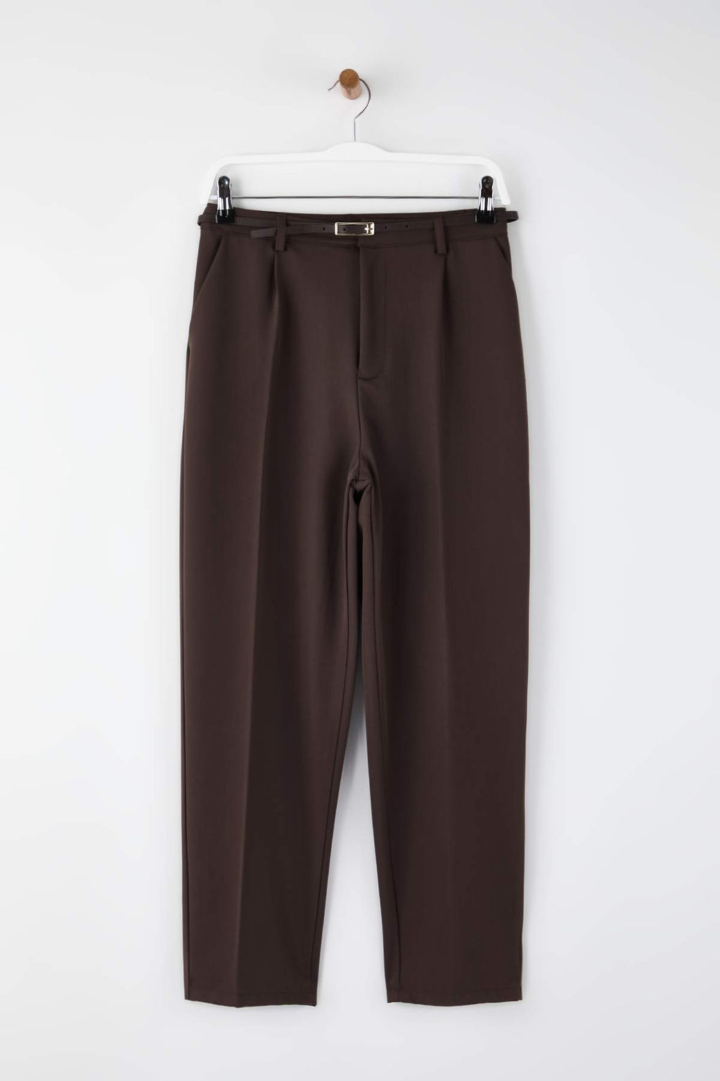 Kahverengi Kemerli Havuc/Salvar Kal?p Dokuma Pantolon TWOAW26PL00167 - Trendyolmilla фото 5