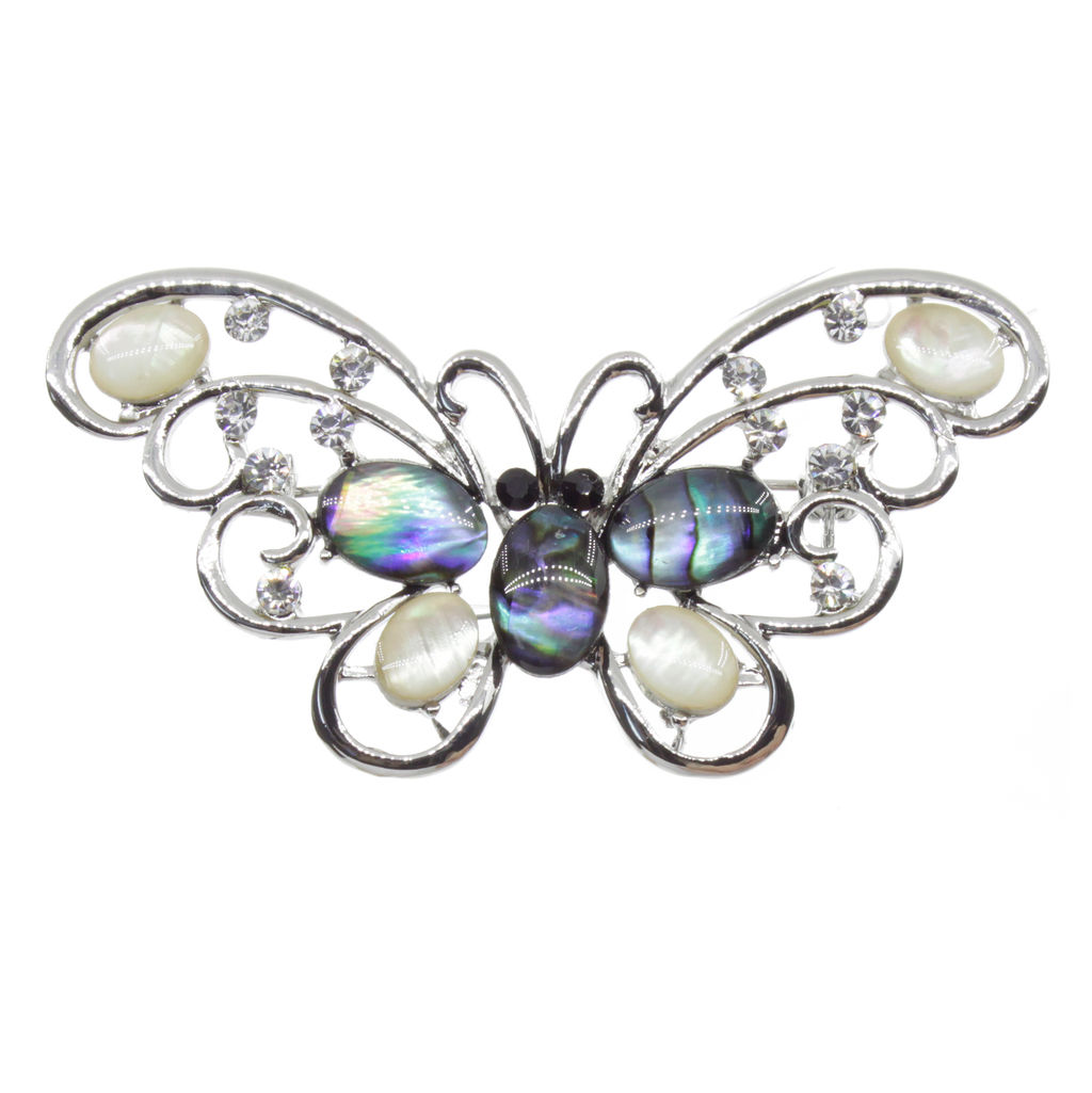 Брошь "Бабочка" со вставками из гелиотиса и белого перламутра