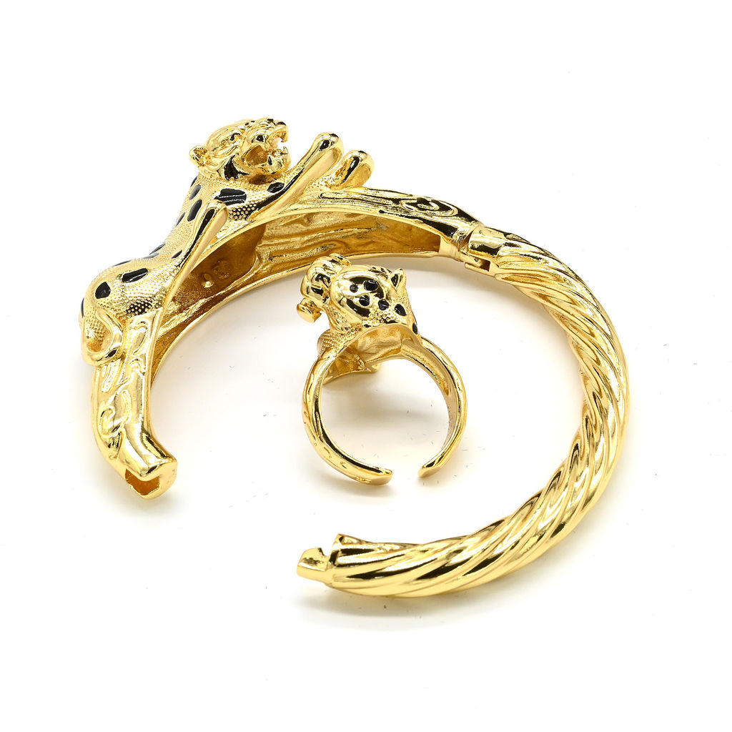 Широкий браслет и кольцо Леопард цв.золотой, 15см