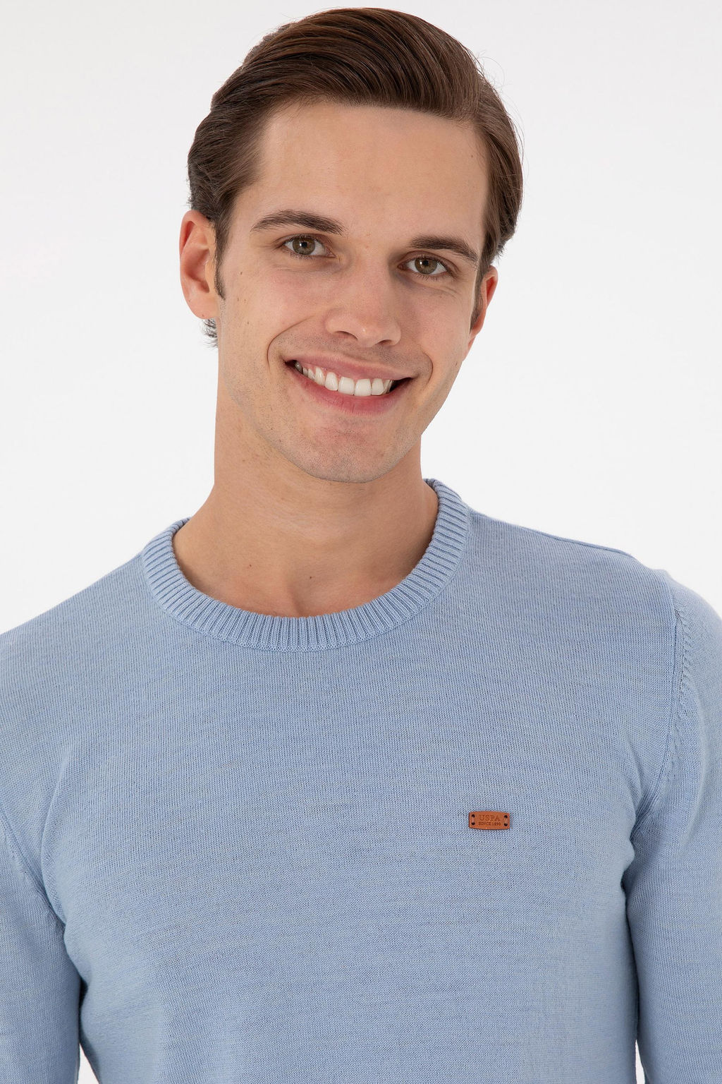 Erkek Slim Fit Bisiklet Yaka A__k Mavi Melanj Kazak - U.s. polo assn фото 2