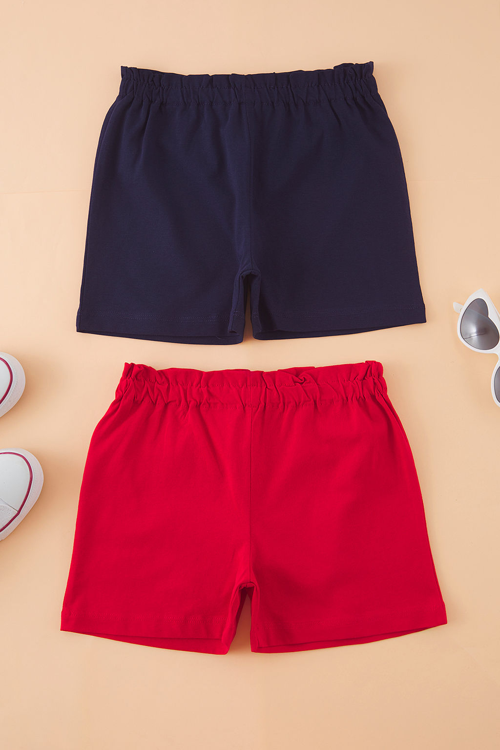 K?rm?z?-Lacivert 2li K?z Cocuk %100 Pamuk Bask?l? Lastikli Orme Sort TKDSS25SR00024