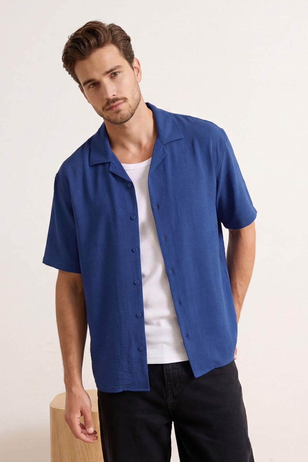 TRENDYOL MAN Siyah Siyah Oversize Fit Yazl?k K?sa Kollu Keten Gorunumlu Gomlek Gomlek TMNSS24GO00019 - Trendyolmilla фото 28