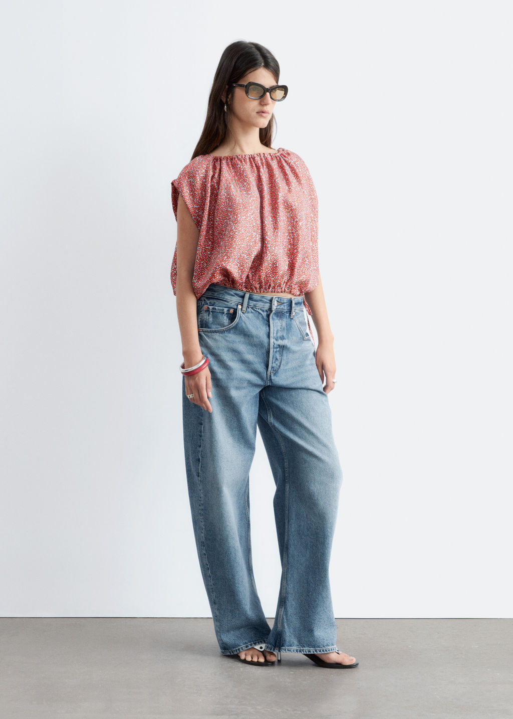 Top de seda estampado con cord?n de ajuste - H&m фото 5