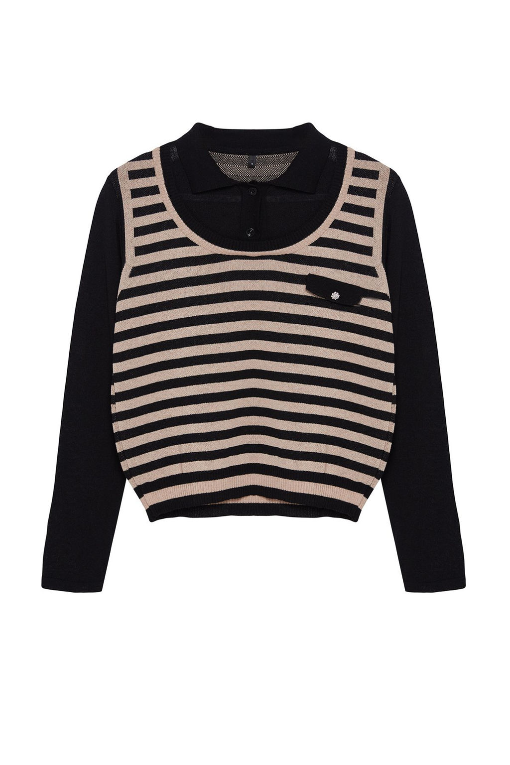 Siyah Cizgili Polo Yaka Dokuma Garnilli Triko Kazak TWOAW25KZ00038 - Trendyolmilla фото 6