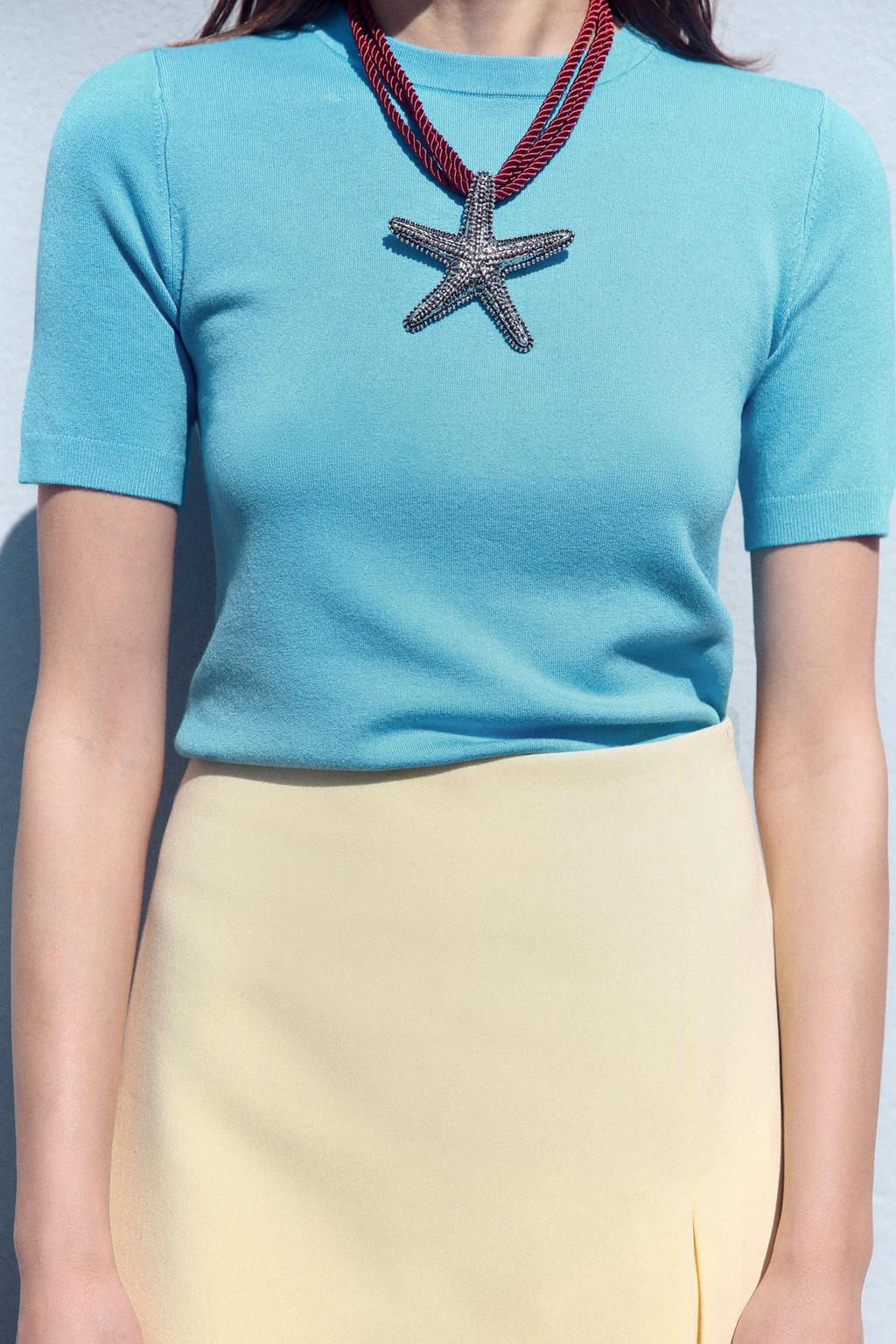 BASIC PLAIN KNIT SHORT SLEEVE TOP - Zara фото 33