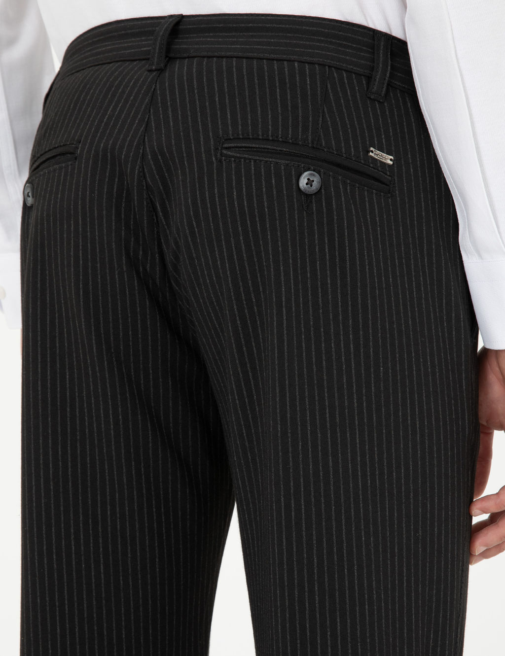 Siyah Slim Fit _izgili Kanvas Pantolon