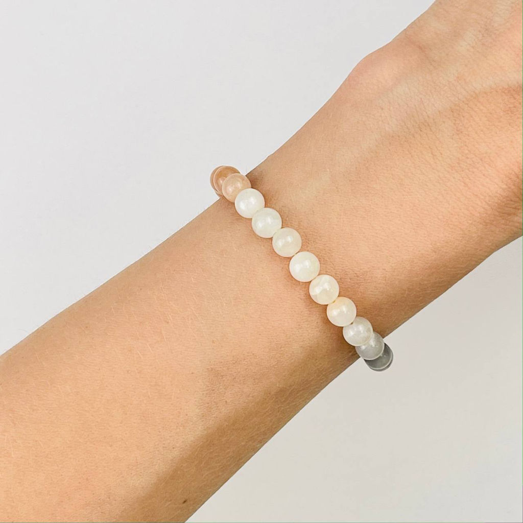 Браслет из Солнечного и Лунного камня микс Градиент 16 см + - Радуга самоцветов фото 2