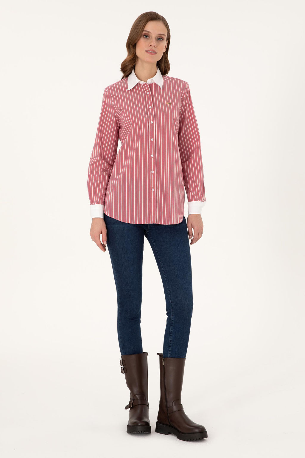 Женская рубашка с длинным рукавом вишневого цвета Неожиданная скидка в корзине - U.s. polo assn фото 4