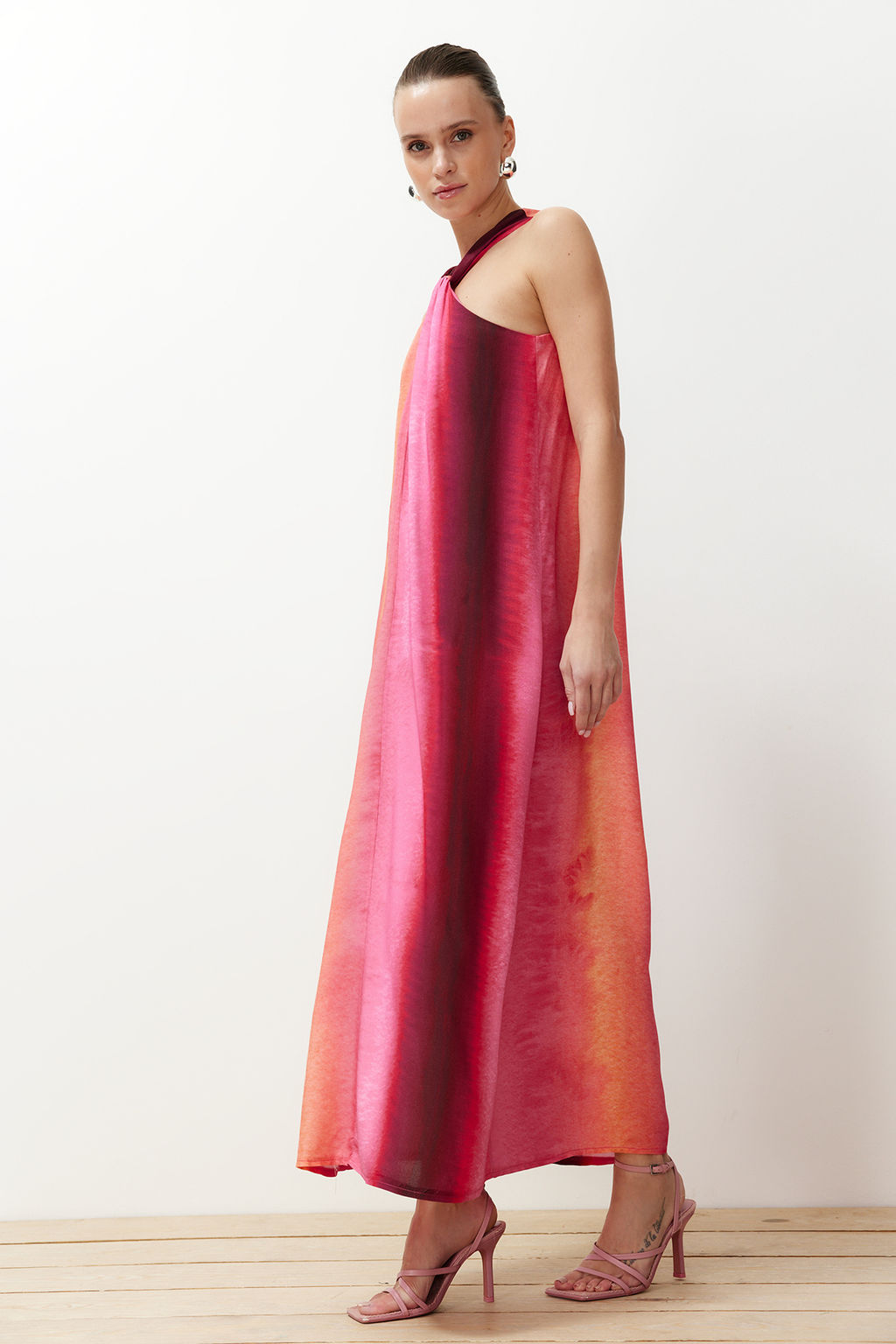 TRENDYOLMILLA Pembe Duz Kesim Yaka Detayl? Maxi Dokuma Elbise TWOSS24EL00387 фото 11