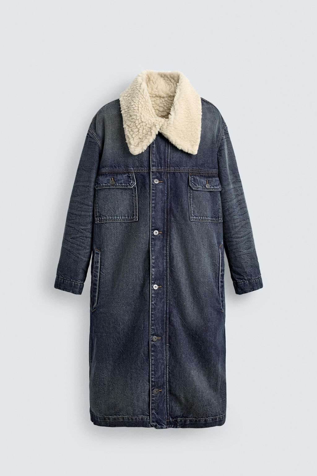 DENIM COAT WITH CONTRAST FAUX SHEARLING X SR_A