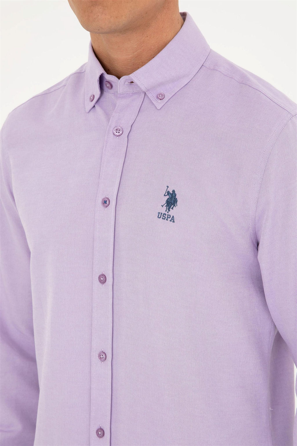 U. S. Polo Assn / Мужская сиреневая базовая рубашка с длинным рукавом - U.s. polo assn фото 7