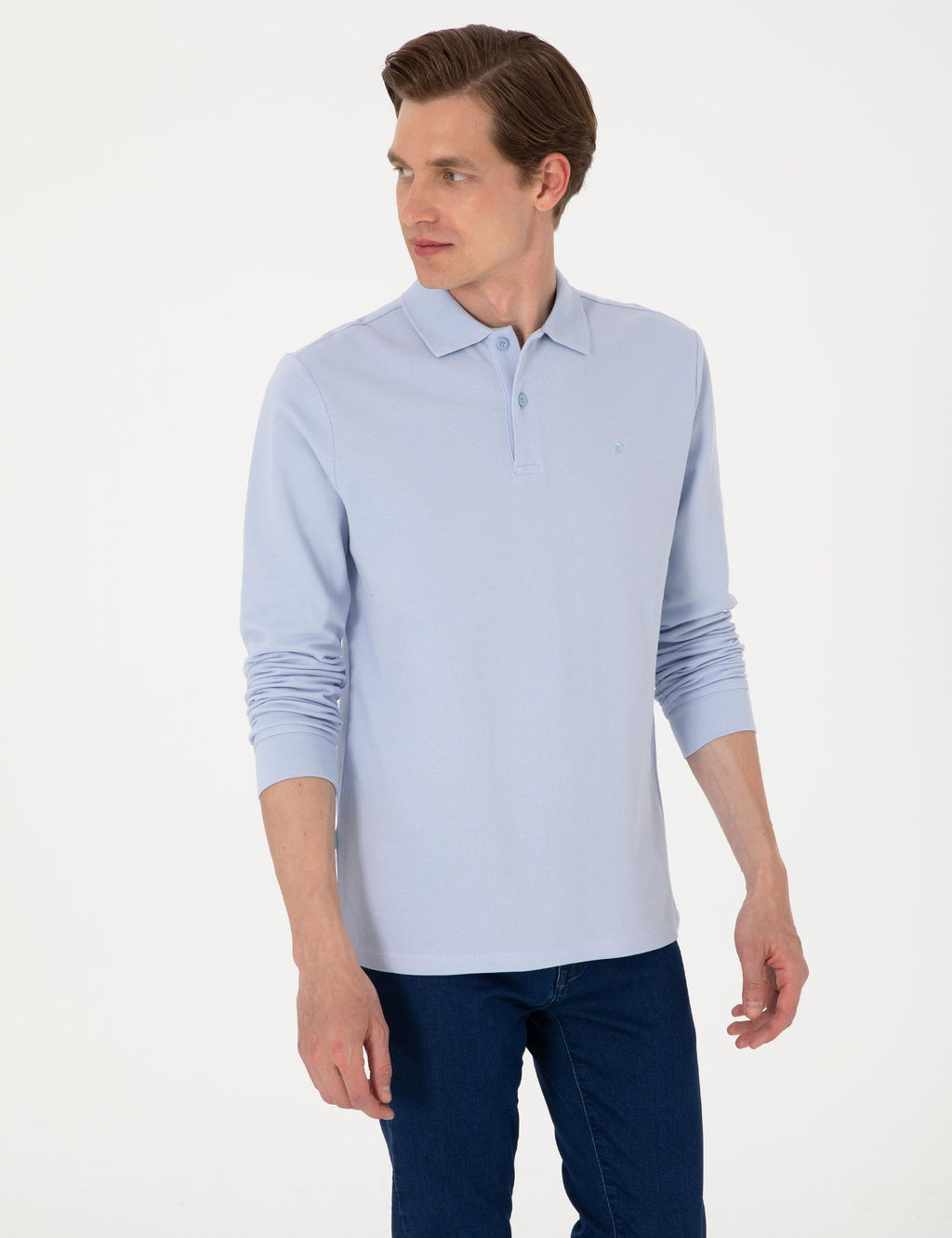 A__k Mavi Slim Fit K_vr_lmaz Polo Yaka Basic Pike Sweatshirt - Pierre cardin фото 3