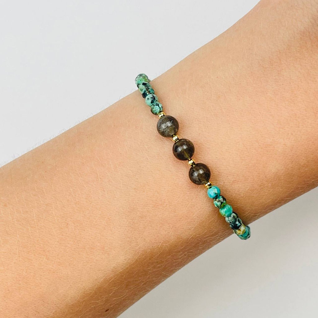 Браслет из Хризоколлы и Скополита "Кошачий глаз" 16,5 см +