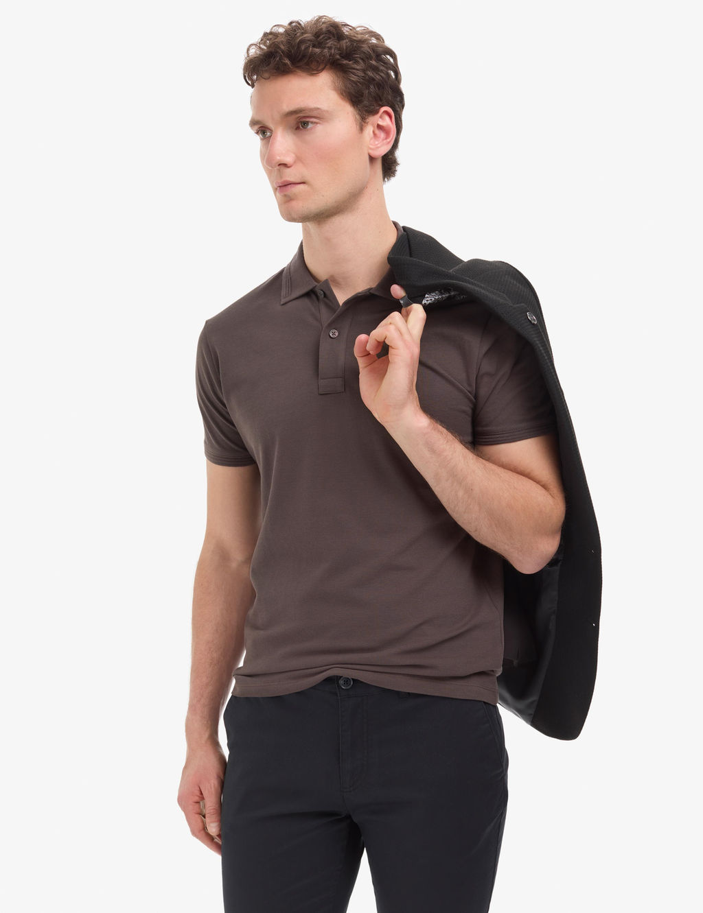 Koyu Kahverengi Slim Fit %100 Pamuk D__meli Polo Yaka Basic Ti__rt