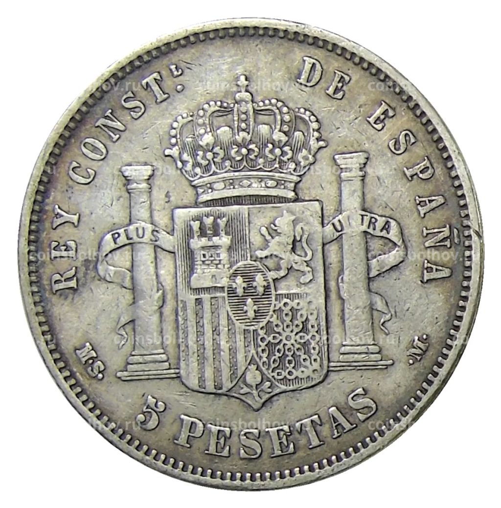 Монета 5 песет 1884 года Испания