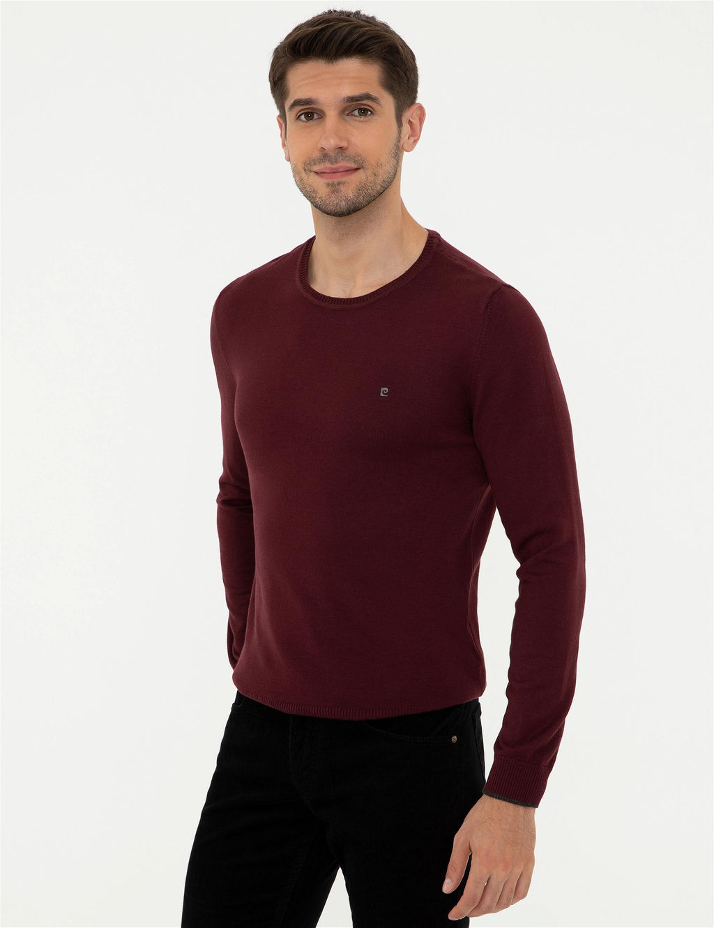 Bordo Slim Fit Bisiklet Yaka Basic Triko Kazak