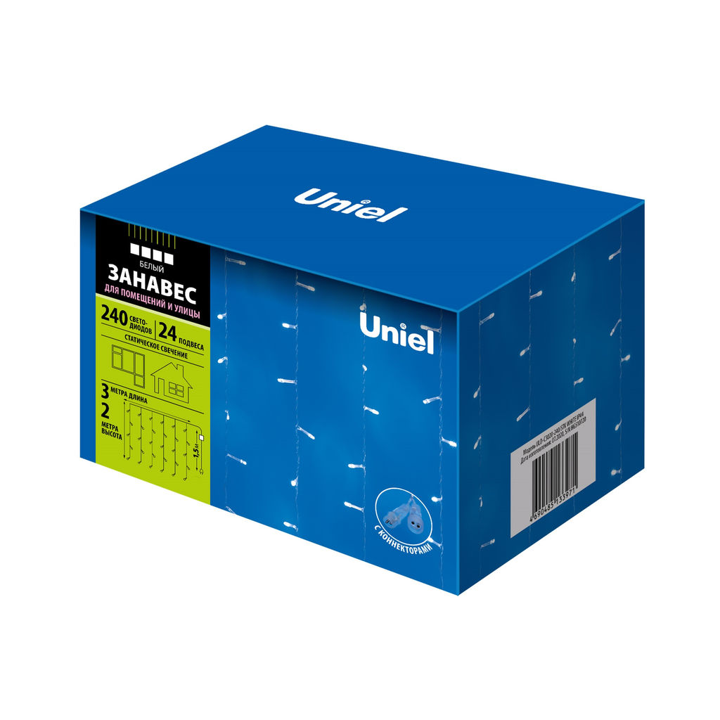 ULD-C3020-240/STK WHITE IP44 Занавес светодиодный со статическим свечением, 3х2м. Соединяемый. 240 светодиодов. Белый свет. Провод прозрачный. TM Uniel