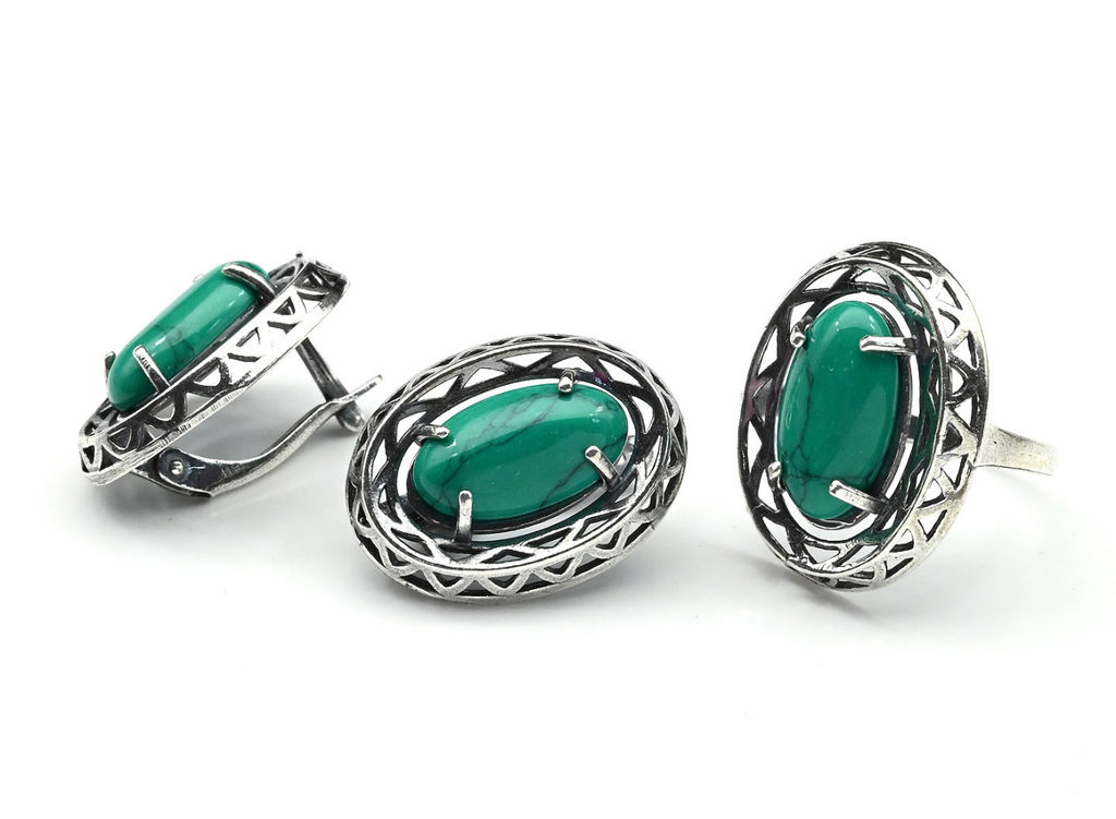 Кольцо Серьги с бирюзой (имитация) размер 20