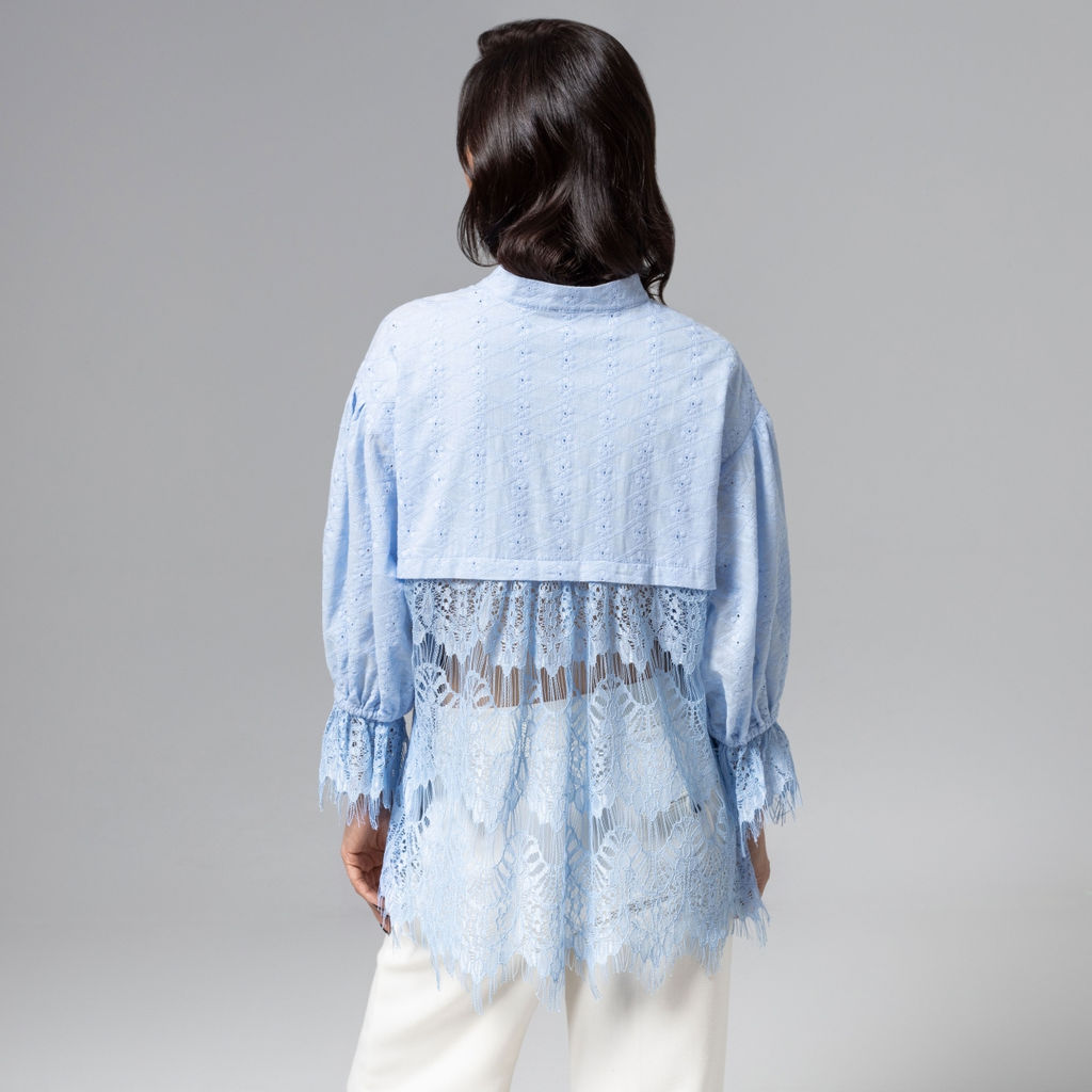 Рубашка комбинированный с кружевом, Дивная смелость (blue) - Charutti фото 5