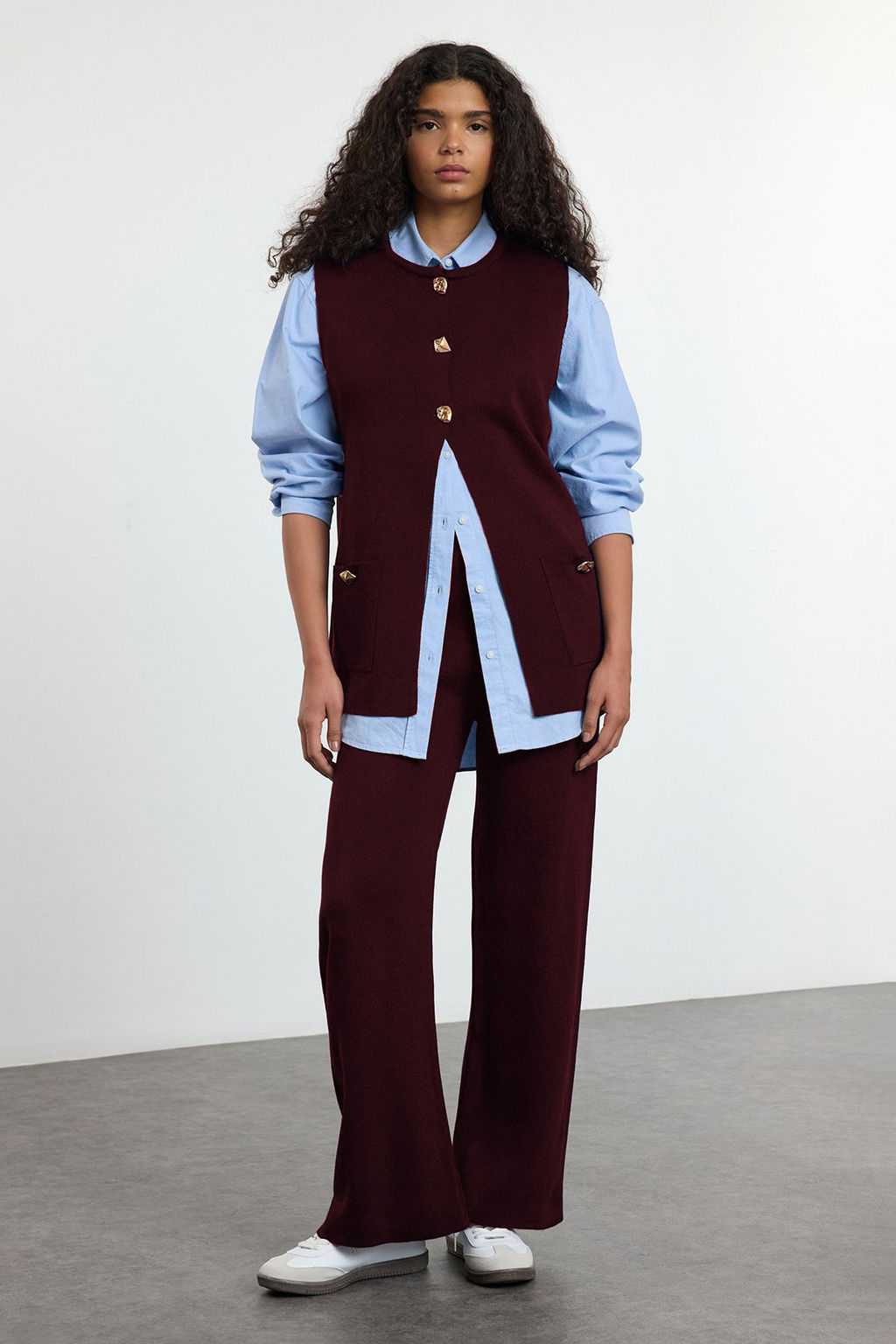 Murdum Genis Kal?p Dugme Detayl? Yelek-Pantolon Triko Alt-Ust Tak?m TWOAW25AU00084