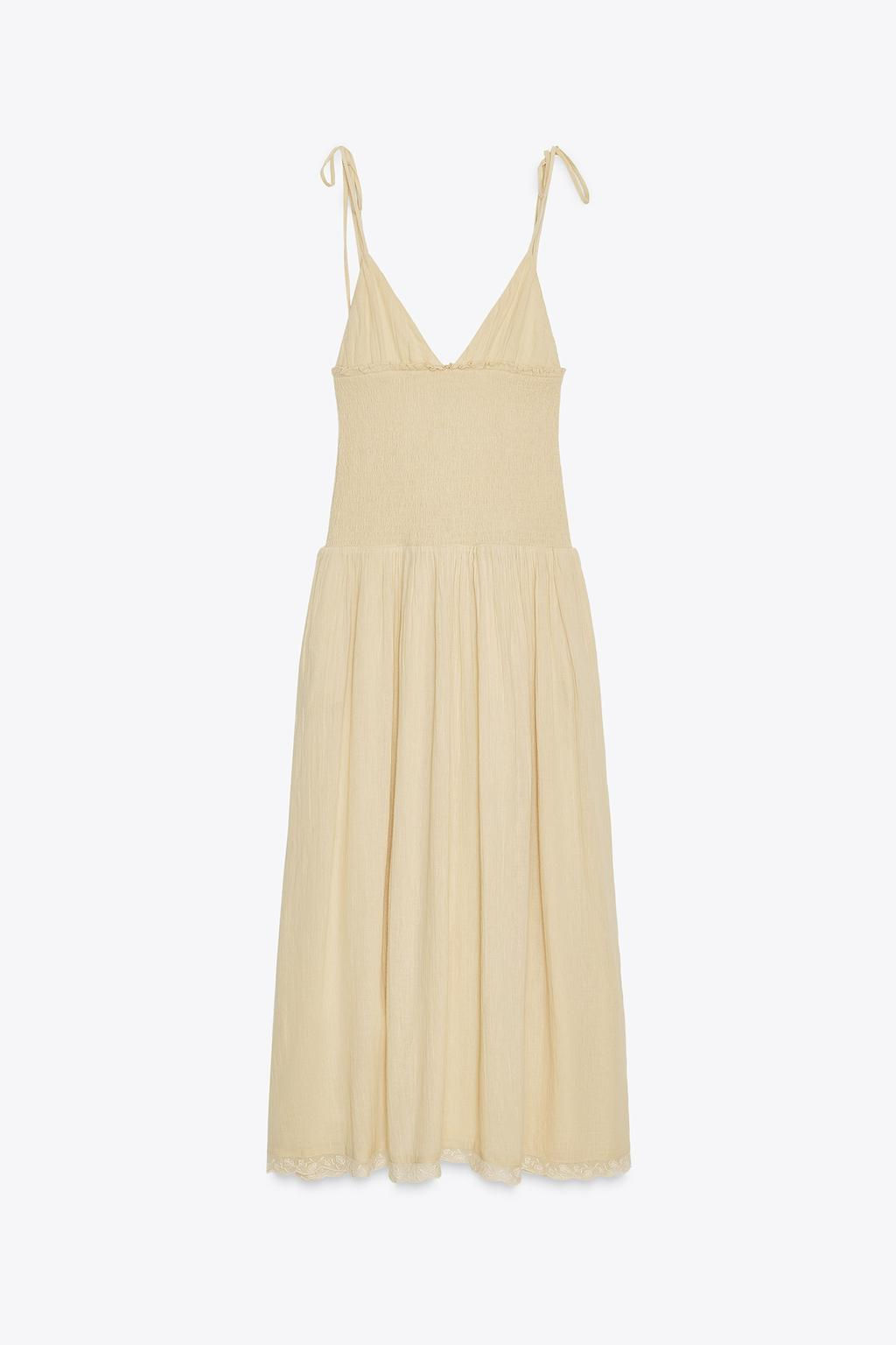 CONTRAST SMOCKED MIDI DRESS - Zara фото 6