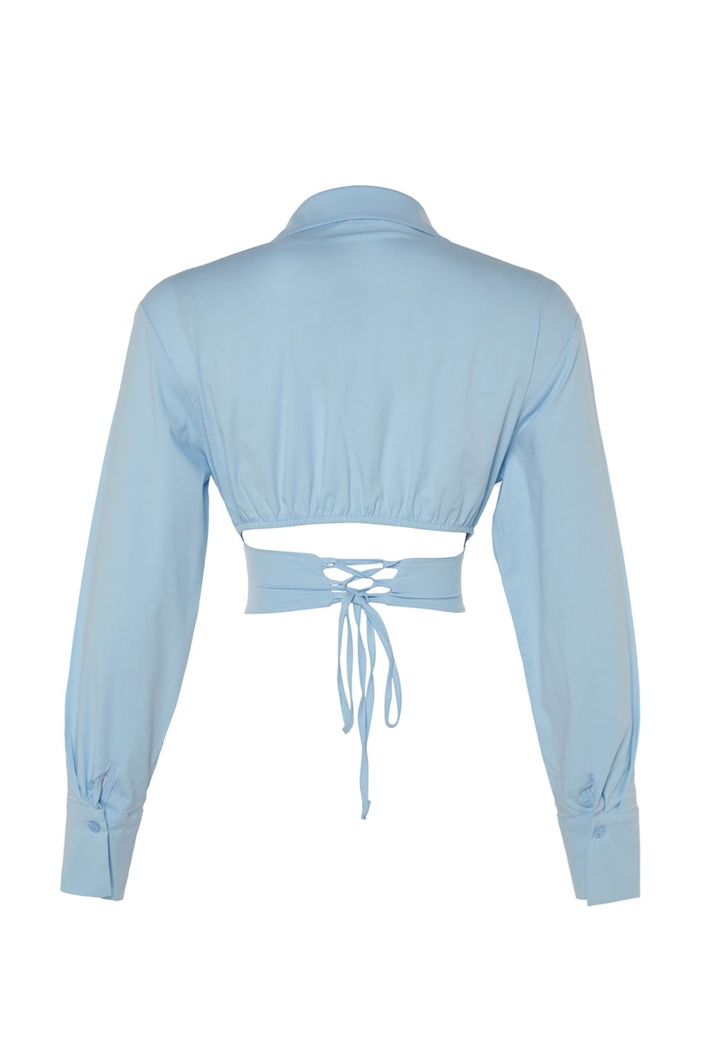 Mavi Crop Astarl? Korse Detayl? Dokuma Poplin Gomlek TPRAW23GO00004