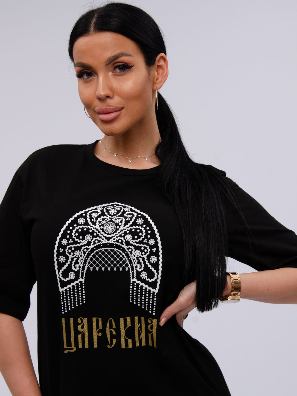 Сорочка "Царевна" чёрная, трикотаж