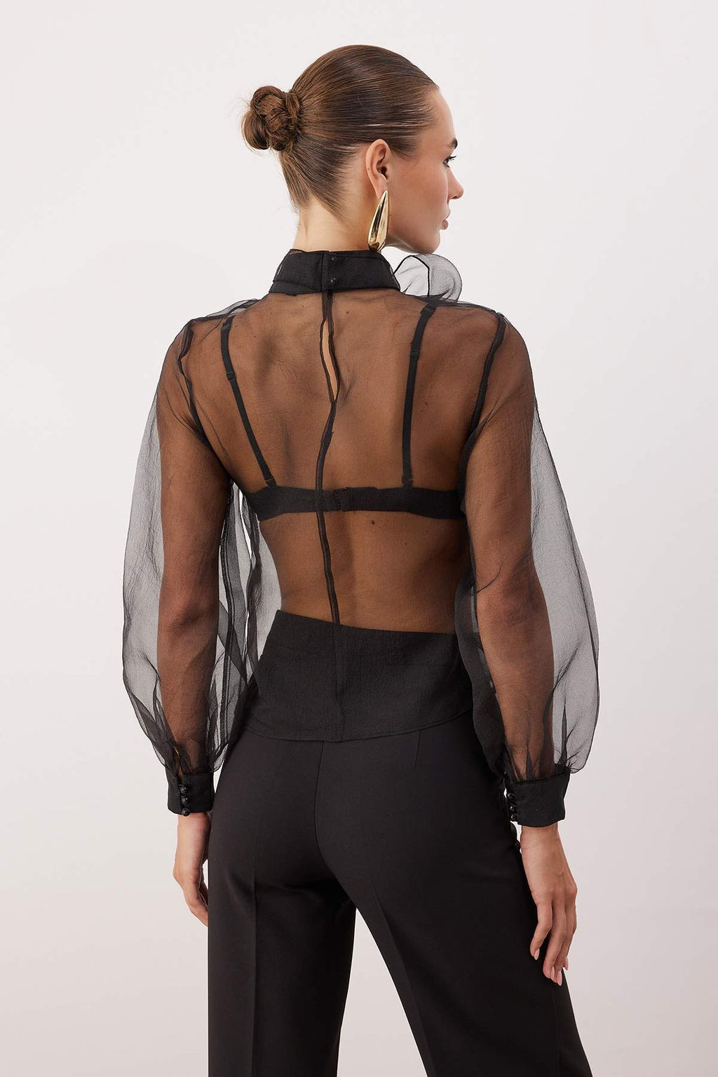 Trendyolmilla Siyah Transparan Gorunumlu Dokuma Tul Bluz TPRSS20EL1182  фото 8