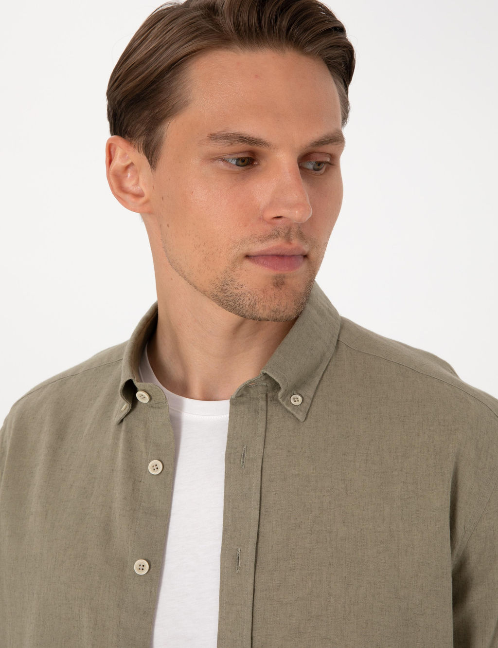 Рубашка Pierre Cardin Regular Fit хаки из льна