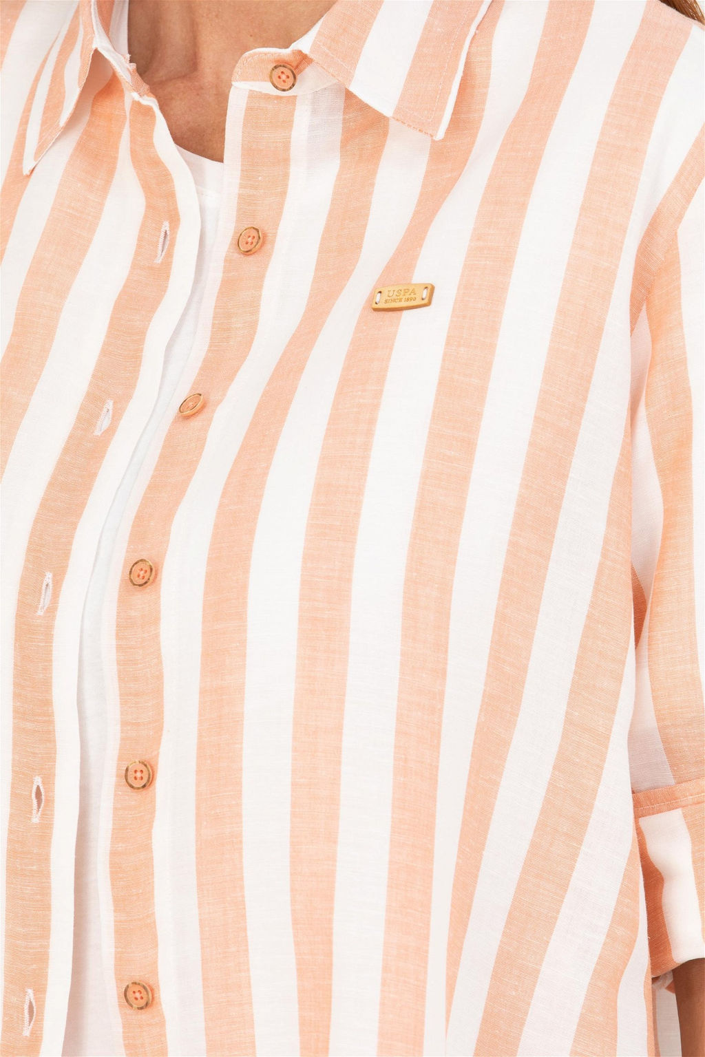 Женская льняная рубашка с длинным рукавом кирпичного цвета - U.s. polo assn фото 7