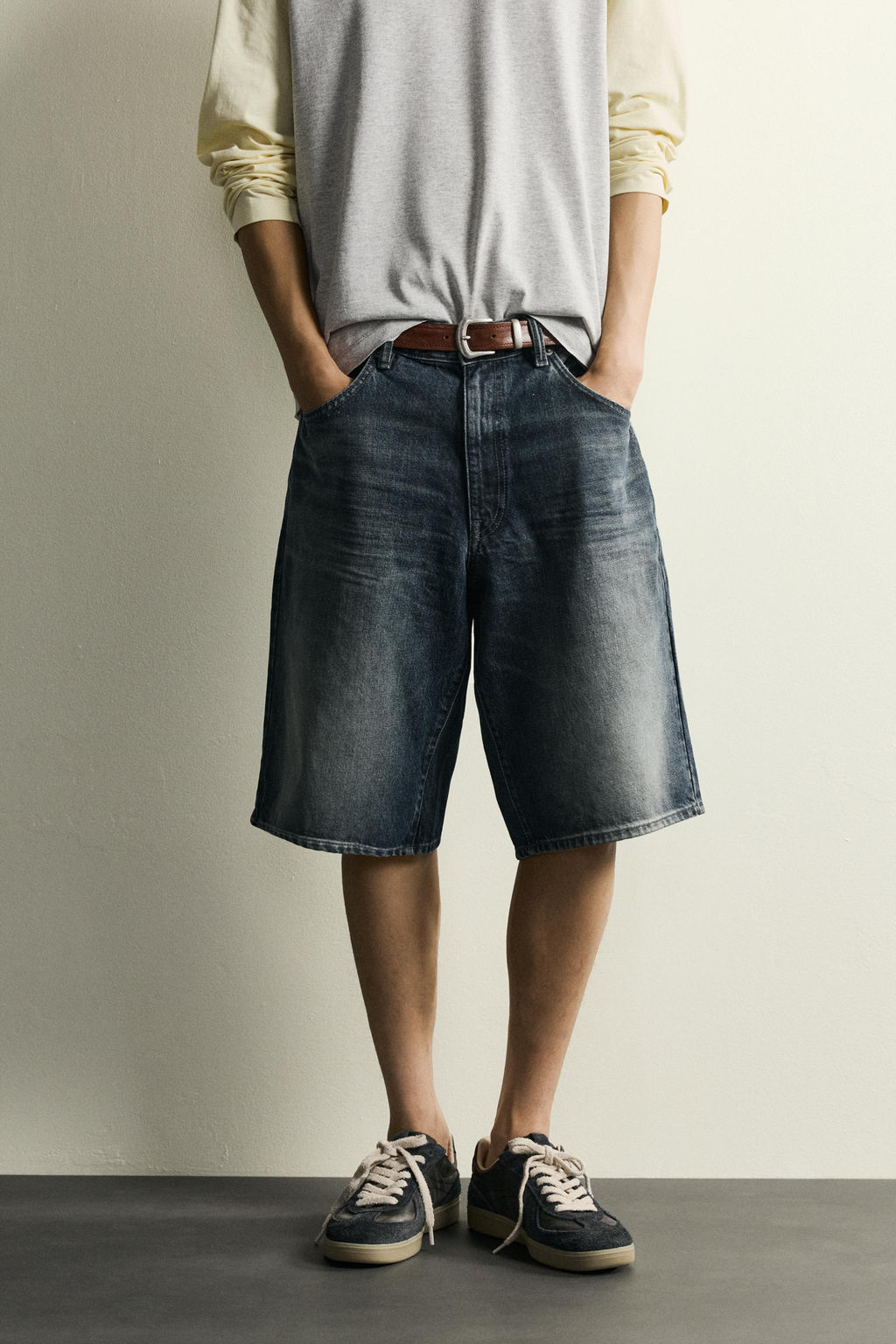 BERMUDA DENIM BAGGY FIT COMBINADO CUERO / Azul - Zara фото 2