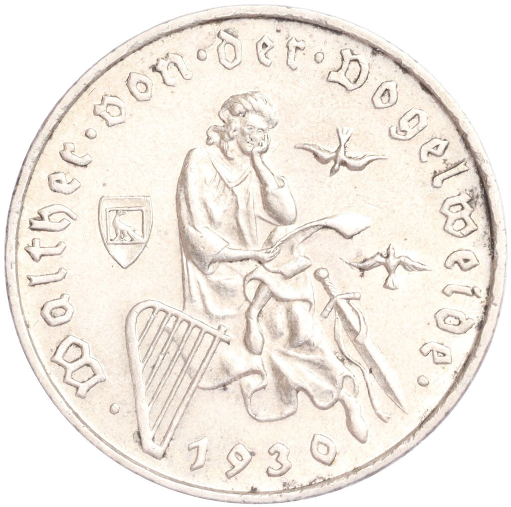 3 марки 1930 года D Германия 700 лет со дня смерти Вальтера фон дер Фогельвейде