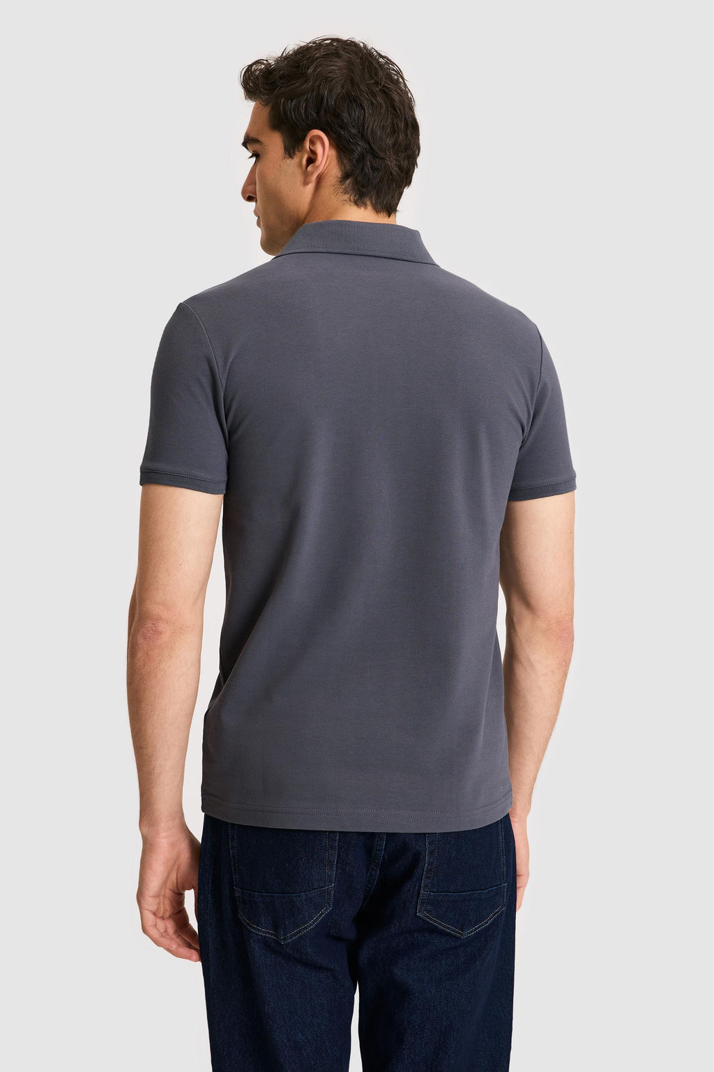 Erkek Slim Fit Polo Yaka Antrasit Basic Ti__rt