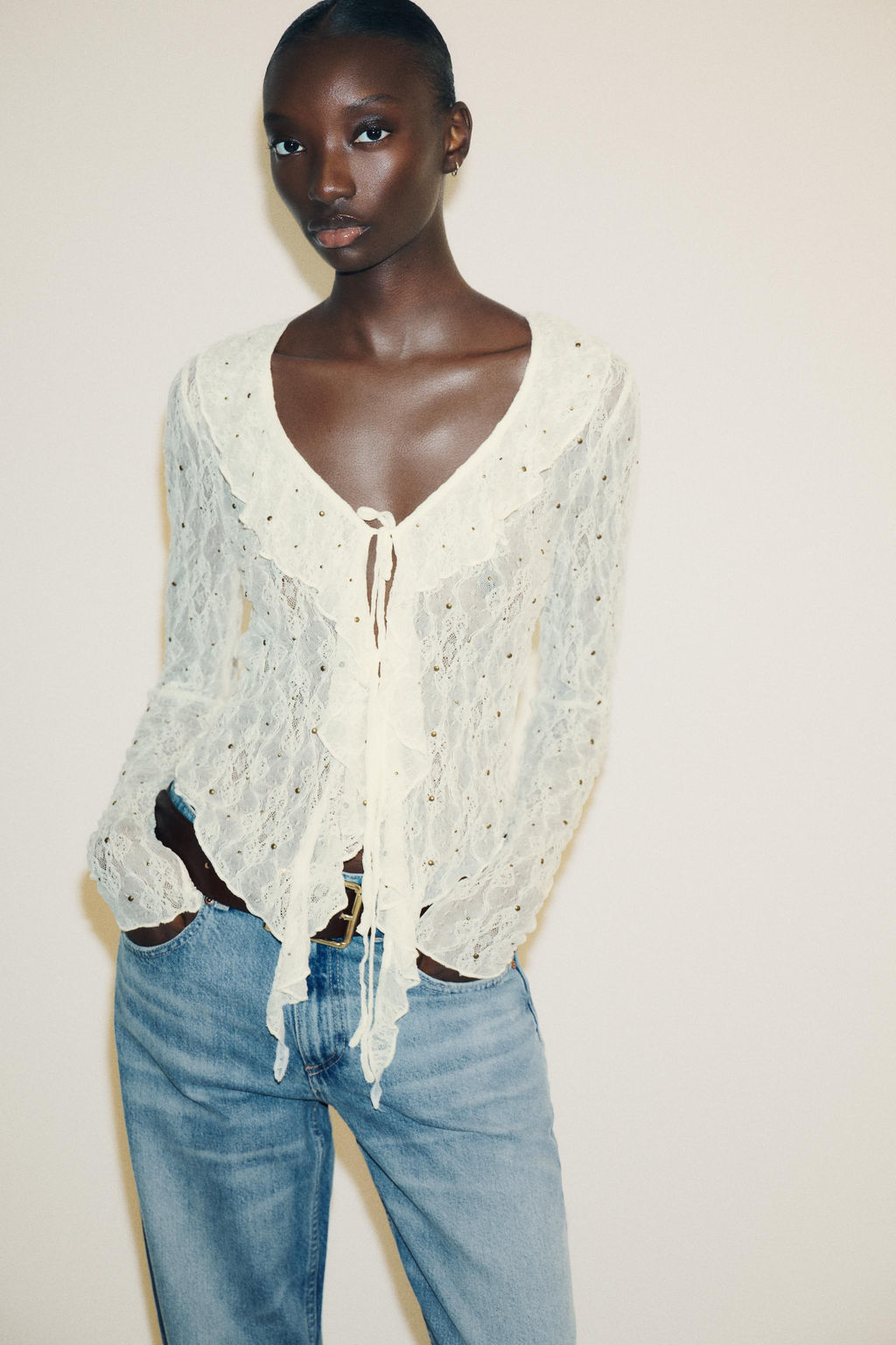 STUDDED LACE TOP - Zara фото 3
