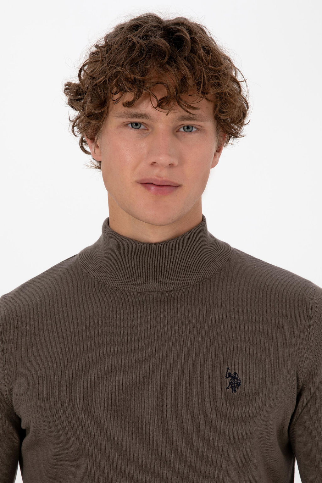 Erkek Slim Fit Bo_azl_ Vizon Basic Kazak