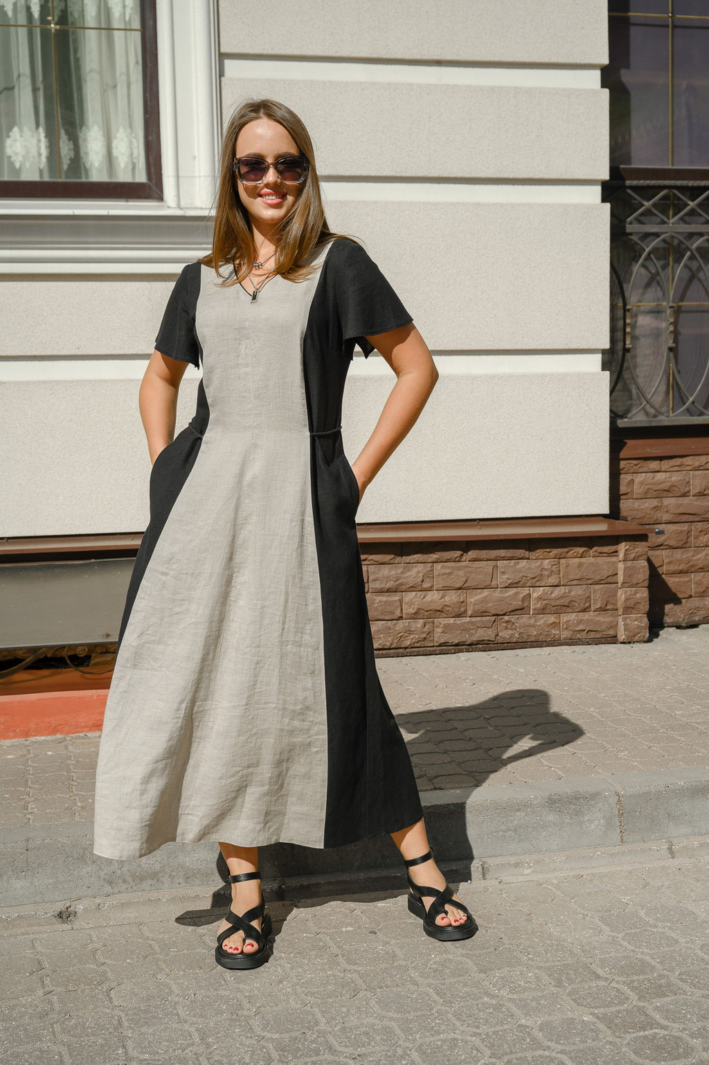 70% лен, 30% вискоза Длинное полульняное платье - Новый лен фото 3