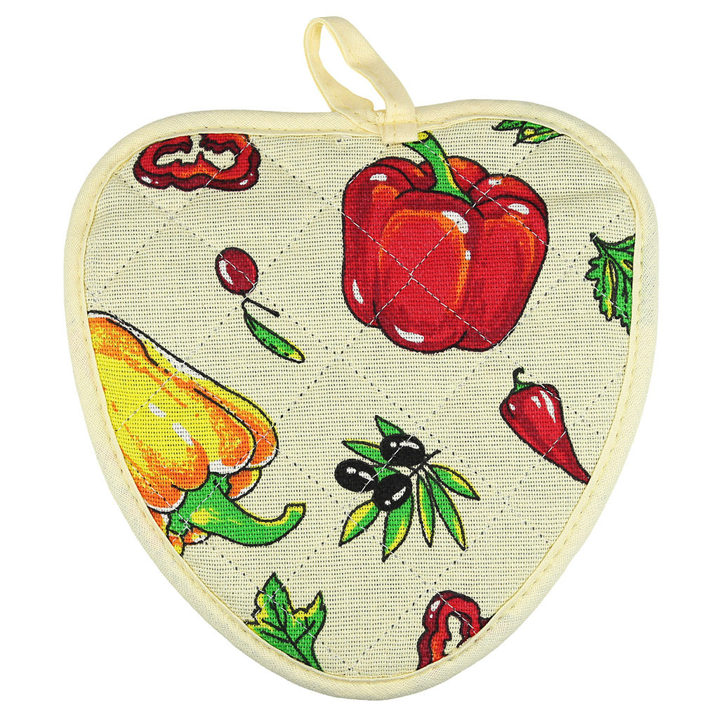 Прихватка с запахом 20х20см Перцы, форма Клубника, рогожка 171г/м2, хлопок 100%, наполнитель - ватин 280г/м2, на пластмассовом подвесе, Домашняя мода (Россия)  фото 3