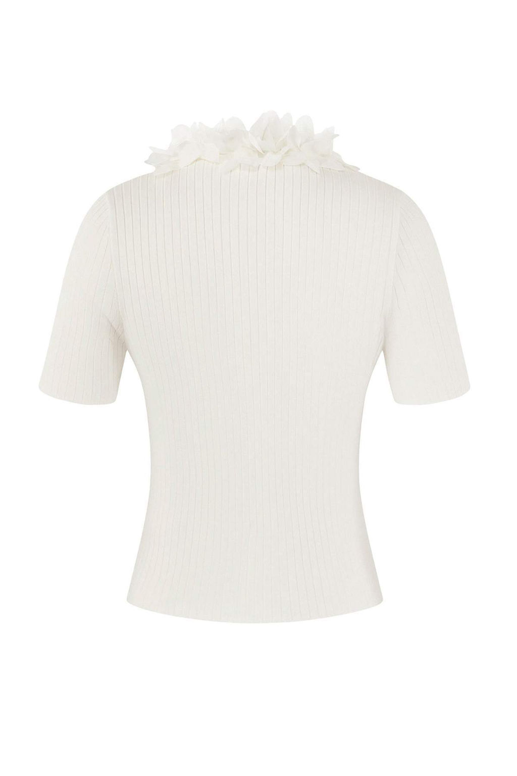 Ekru Tul Cicek V Yaka Detayl? Triko Bluz TWOSS26BZ00114