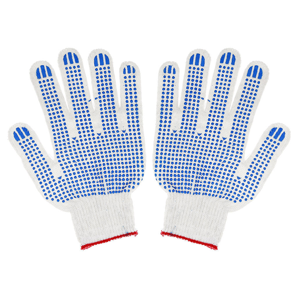 Перчатки хлопчатобумажные с ПВХ (точка), 3 нити, 10 класс, 30гр, белые (Россия)