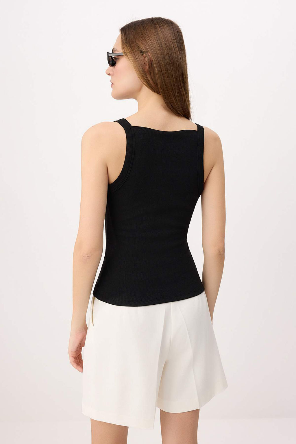 Siyah Cizgili Fitted/Vucuda Oturan Halter Yaka Kolsuz Uzun Fitilli Esnek Orme Atlet TWOSS26AL00019 - Trendyolmilla фото 4