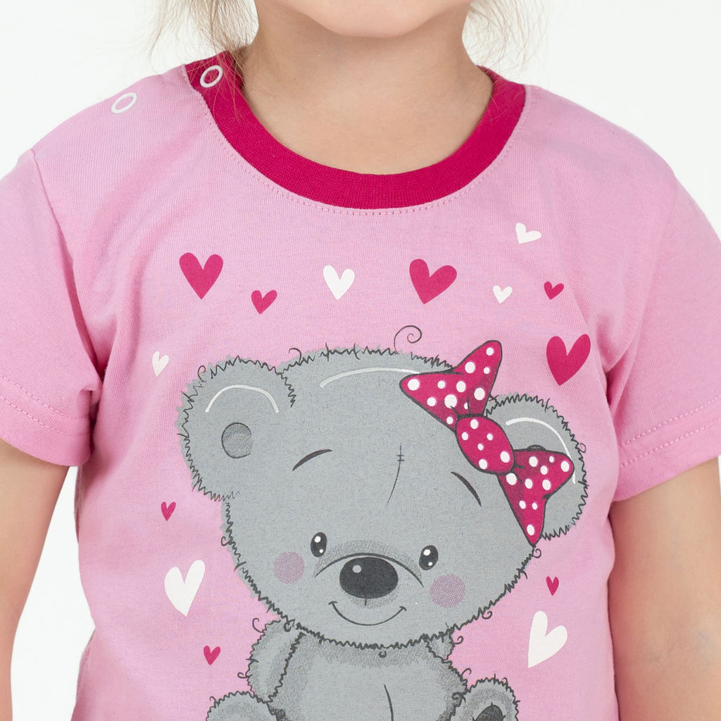 Костюм детский розовый/темная малина принт мишка 7057п (80, 52)