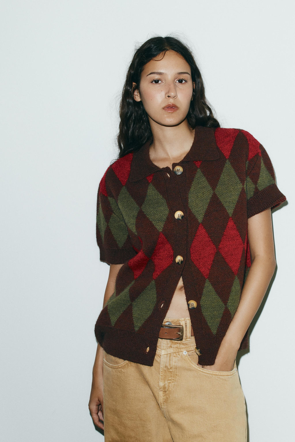 ARGYLE KNIT POLO CARDIGAN - Zara фото 2