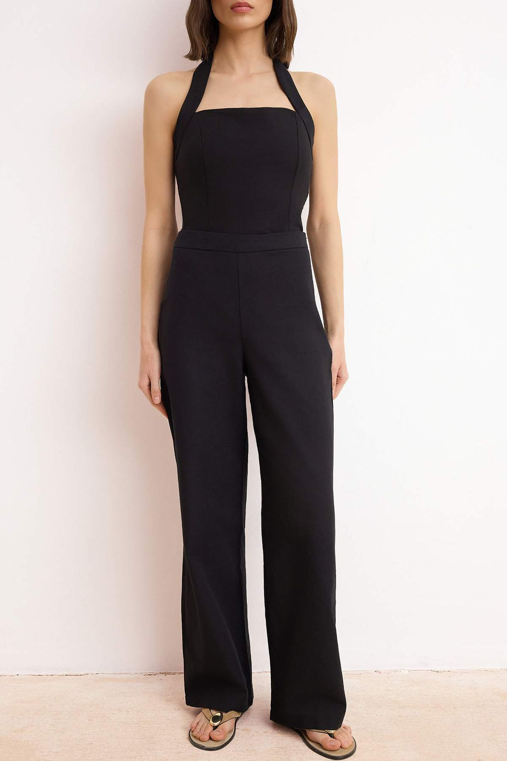 Siyah Keten Gorunumlu Bluz Pantolon Dokuma Alt - Ust Tak?m TWOSS26AU00100